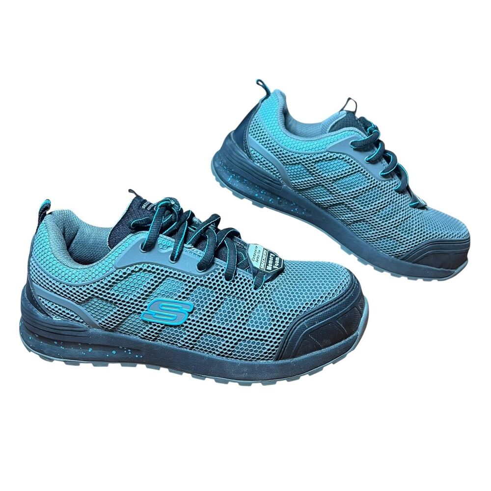 Skechers Work Shoes Womens Size 7 Blue Gray Composite Safety Toe Memory Foam PPE